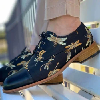 Pantofi pentru bărbați de Modă de Culoare Solidă PU Împletit Libelula Imprimare Dantele de Afaceri Confortabil Casual All-meci Pantofi Oxford KS053