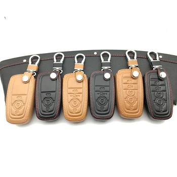 Partea de sus strat de piele, Piele naturala cheie auto capac Pentru Ford Edge 3/4/5 cheie Inteligentă caz L216 portofel Masina de control de la distanță a proteja coajă