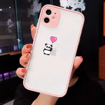 Pe Panda Cat Dinozaur Telefon Caz Pentru iPhone 12 11 Mini Pro XR XS Max 7 8 Plus X Mat Roz transparent Capacul din Spate