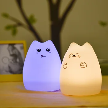 Pisica drăguț Lumina de Noapte LED Silicon Senzor Tactil Colorat Lampa de Noapte pentru Copii Dormitor Copil Desktop Decor Ornamente Baterie de Încărcare USB