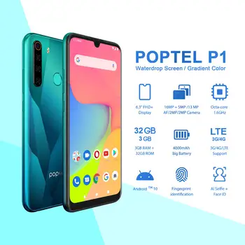POPTEL P1 6.3 Inch FHD+ Camera de 16MP telefon Mobil 4000mAh Mobilephone 4G Celular Jocuri Mobil Android Telefoane Inteligente