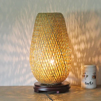 Produse de bambus împletit de mână lampa de masa dormitor noptieră lampa estompat Japonez de sud-est industrie stil cald lampă de noapte