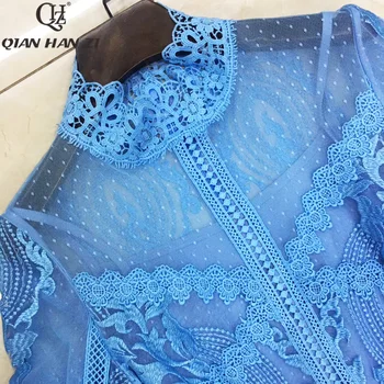 Qian Han Zi 2020 Moda de Vara Pista Maxi Rochie Femei Flare Sleeve Elegant de Înaltă Calitate Gol Afară Brodate Rochie Lunga