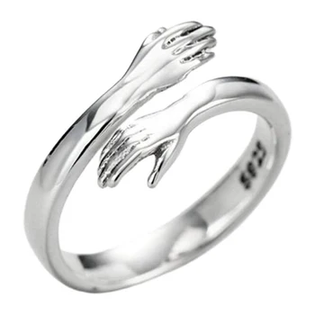 Rafinat Dragoste Îmbrățișare Argint Culoare Inel Deschis Farmecul Feminin Degetul Arătător Ring Creative Cuplu Romantic Bijuterii