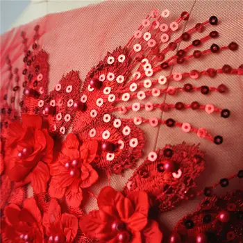 Red Sequin Ciucure 3D Floare Trandafir Margele Dantelă Tesatura Brodate Rochie de Aplicatii Guler Plasă Coase Patch-uri Pentru Decor Nunta DIY