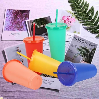 Reutilizabile Schimbare de Culoare Rece Cupe cu Paie de Vară Magică Pahar Cu Capac de Plastic Cana de Cafea Sticle de Apa Set Cadou Pentru Prieteni