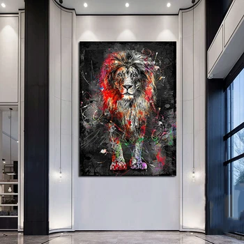 Rezumat Leu Colorat Pictura Modernă Animale Arta de Perete Imagine Cuadros pentru opera de Arta Poster Canvas Tablou Decor Acasă