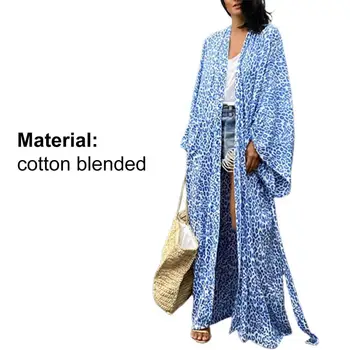 Robă lungă, fără Bretele Piele-friendly Albastru Vintage Supradimensionat Leopard Model de Cardigan pentru Cumpărături de Vară Albastru haine O Dimensiune