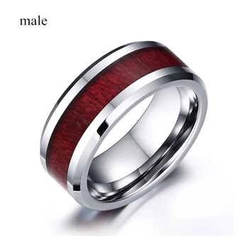 Rosu maro lemn de cereale din oțel inoxidabil inel barbati stras femei inel bijuterii de nunta cuplu inel cadou de anul nou