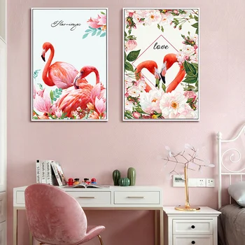 Roz Nordic Romantic Flamingo Flori Poster Canvas Wall Art Printuri Pictura Decor Acasă Imaginile pentru Camera de zi Dormitor