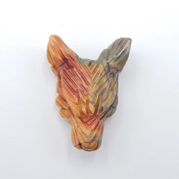 Sculptate Multi-culoare Picasso, Jasp Pandantiv Cap de Lup Șirag de mărgele,Farmece Semiprețioase Pandantiv Bijuterii 27x20x10mm,5.2 g