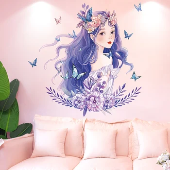 [shijuekongjian] Fata Fluturi Autocolante de Perete DIY Plante cu Flori pictura Murala Decor de Stickere pentru Camera Copilului Kids Bedroom House Decor