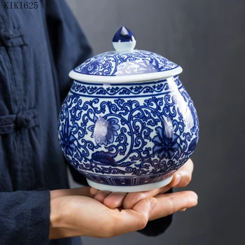 Stil chinezesc Albastru și Alb Portelan Ceai Caddy uz Casnic Bomboane de Nuci Sigilat Depozitare Borcan de Artă Ceramică vas de Depozitare Decorațiuni interioare