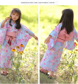 Stil japonez Copii Kimono Yukata Fete Costum Haina Cu Potrivire Talie Sigiliu Frizură Poliester Imprimate Îmbrăcăminte ZL899
