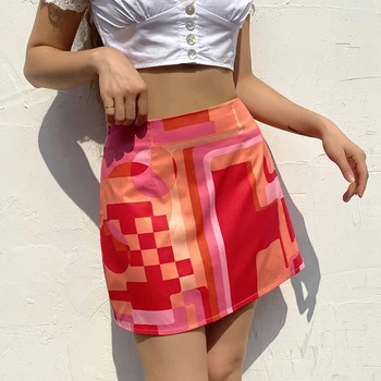 SUCHCUTE y2k Estetice Mozaic Mini-Fuste Femei Vara Streetwear Talie Mare Epocă Fuste Scurte de sex Feminin Harajuku Fuste