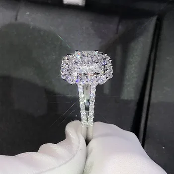 Superba Formă Pătrată Femei Bling Ring Plin Cu Gheață Micro Pave Cristal Zircon Orbitor De Mireasa Cu Inel De Nunta Se Angajeze Inel