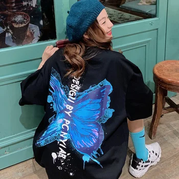 Tricouri Femei Fluture de Imprimare Harajuku BF Cupluri High Street Uri Largi, Topuri Lungi de Vara cu Maneci Scurte Elegante Slim Agrement Tees
