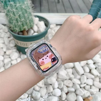 Trupa clar + Caz pentru Apple Watch Serie SE 6 5 4 44mm 42mmTransparent Bratara pentru iwatch Curea 3 2 1 38mm 40mm Curea din material Plastic