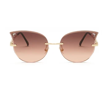 Tunderea ochelari de Soare pentru Femei ochelari de Soare Fara rama de Metal Ochi de Pisica Ochelari de Soare de Înaltă Calitate Gradient UV400 Ochelari