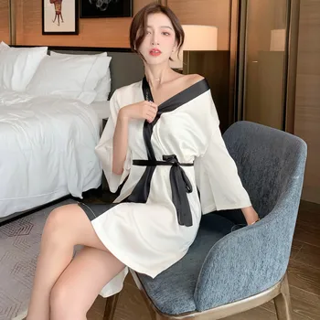 UBILAH cămașă de noapte Sexy Femei de Vară de Moda coreeană Mătase Roșie Halat de baie cu mânecă Scurtă Populare Sexy cămașă de noapte, Pijamale Secțiune Subțire