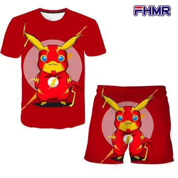 Vara pikachu Costume Tricou baieti Fete Seturi Top+shorts 2 buc Seturi Copii Seturi de Îmbrăcăminte 4 5 6 7 8 9 10 11 12 13 14 ani