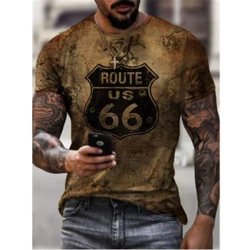 Vară Stil Nou Route 66 American Road 3DT Cămașă Bărbați cu mânecă Scurtă T-shirt de Sus O-neck T-shirt pentru Bărbați Supradimensionate T-shirt