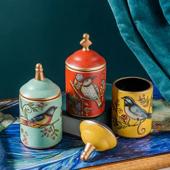 Vintage Ceramice Recipient De Bucatarie Borcane De Depozitare Sticle Retro Ceai, Bomboane Staniu Zahăr Pot Organizator Pictat De Stocare Borcan De Conserve De Decor