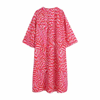 VUWWYV Za 2021 Timp Tricou Femei Red Print Supradimensionat Tricou Femeie de Vara Vintage Bluze Elegante Femei, Tunici Moda Streetwear