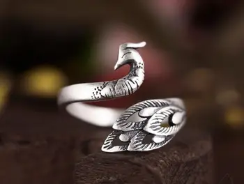 YAOLOGE Argint 925 Bijuterii Fine Pasăre Ring de Dans Doamnelor Retro Păun Deschide Inel Bijuterii Cadou Hipoalergenic