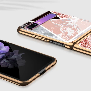 Z Flip Funda Caz pentru Samsung Galaxy Z Flip 5G Despicare Marmura Placare Sticla Coque Telefon Acoperi Caz