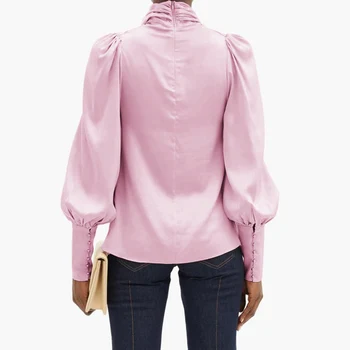 ZANZEA Elegant Lungă Puff Maneca Solid Bluza Femei de Primăvară Camasa Office Lady Munca Blusas Moda Guler Tunica Topuri