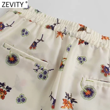 Zevity 2021 Femei Vintage Floral Print Casual Mozaic Direct Curtea Pantaloni Sex Feminin Chic Talie Elastic Buzunare Pantaloni P1150