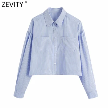 Zevity Femei pur și Simplu de Culoare Solidă două Buzunare de Patch-uri Scurte Camasi Office Lady Bluza cu Maneci Lungi Roupas Chic Combinezon Topuri LS9240