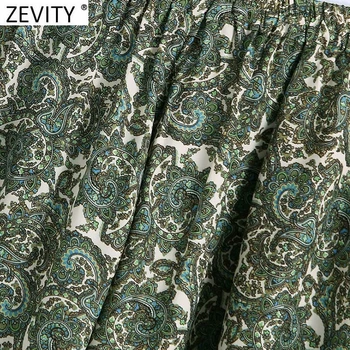 Zevity Femei Vintage Totem Print Floral Verde Fusta Midi Faldas Mujer de sex Feminin Chic Talie Elastic Petrecere Vestido de Brand Fusta QUN757