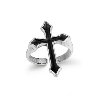 1 BUC Vintage Negru de Mare Cruce Deschisă Inel pentru Femei Partid Bijuterii Bărbați la Modă Gothic Metal de Culoare Deget Inel de en-Gros