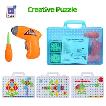 147Pcs Șurub de Foraj Puzzle 3D Jucarii Pentru Copii Creative DIY Mozaic Puzzle Jucării Pentru Băieți Copii Simulare Instrumente Jucarii Educative
