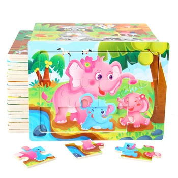 15*11cm 12buc Puzzle din Lemn pentru Copii Jucarii Educative Desene animate de Animale/Trafic 3dD Puzzle din Lemn Puzzle Jucării Pentru Copii Cadouri