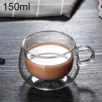 150ml Dublu-strat Termic Ceașcă de Sticlă Rezistente la Căldură Ceai, Cafea, Lapte Bea de Izolare Rezistente la Căldură Cana cu Maner Drinkware