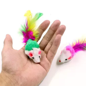 2/5pcs Jucărie Pisica False Mouse-ul Pisica animale de Companie Jucării Mini Amuzant Interactive de Joc Jucarii Pentru Pisici, cu Pene Colorate de Pluș Mini Mouse-ul Jucării