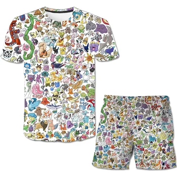 2 buc Haine Copii Baieti Set Imprimare japonia Anime Pikachu tricou+Pantaloni scurti Haine pentru Copii Îmbrăcăminte pentru Băieți 4-14 Ani Streetwear