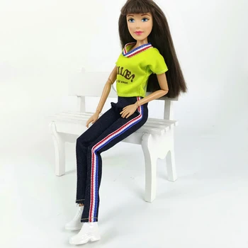 2 buc/o mulțime de Yoga de Sport Sală de sport Costume de Haine pentru Papusa Barbie Topuri Scurte Pantaloni Lungi Haine pentru Papusa Barbie Accesorii DIY Jucărie de Copil