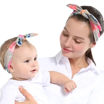 2 buc/Set Mama Fiica Copii Bentiță DIY Urechi de Iepure Bowknot Hairband Turban Boho Florale, Buline Largă Headwrap