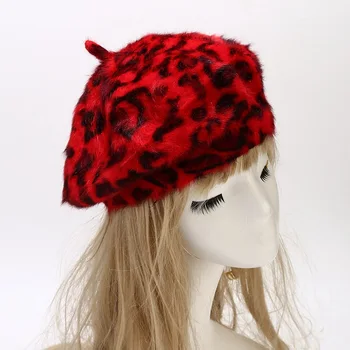 2020 Leopard de imprimare blana de Iepure catarama bereta pictor pălărie octogonal pălărie de femei și fete 11