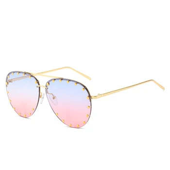 2020 Moda fără ramă Pilot ochelari de Soare Femei Vintage de Lux Brand de Design de Diamant Taiere Obiectiv Nit Ochelari de Soare Pentru Femei UV400