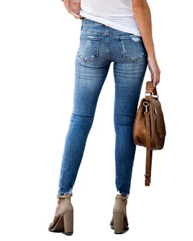 2020 Nou Slim Blugi Skinny Femei Mijlocul Talie Genunchi Gaura Blugi în Dificultate Femeie Streetwear Denim Ropa Mujer S-2XL Casual Vaqueros
