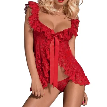 2020 Noua Lenjerie Sexy Halat Femei Rochie Erotic Costume Dantela Pijamale Cămașă De Noapte+ Sexy G-String Pijamale Camasi De Noapte