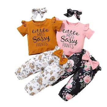2021-04-20 Lioraitiin 3Pcs 1-5 ANI Copilul Fetita Haine de Vară de Moda Maneca Scurta Scrisoare de Tricouri Imprimate Florale Top Pant