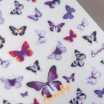 2021 DIY Fluture 3D Nail Art Sticker Negru și Alb Adeziv Autocolant Decalcomanii Instrument de Frumusete Colorate Violet de Unghii de Arta Tatuaj T408