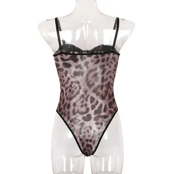 2021 Femei Leopard de Imprimare Cami Bodysuit Curea de Spaghete fără Mâneci fara Spate Bodycon Tricou Slab Topuri Rezervor Romper Salopeta