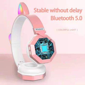 2021 Nou CONDUS de Pisică Ureche Cap-montat set cu Cască Bluetooth Wireless Drăguț Luminos Urechi de Pisică Muzică Joc de Sport Suport TF Card de 3.5 mm Plug
